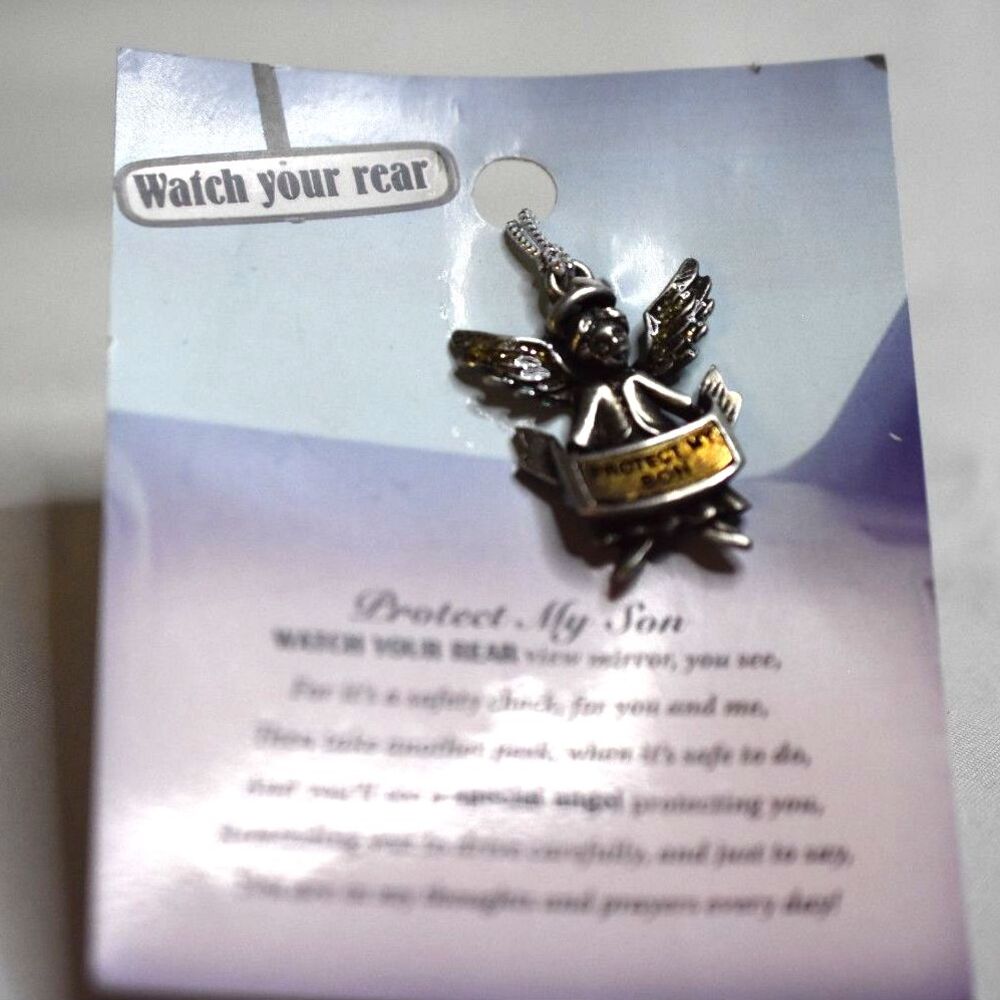 NIP Thoughtful Little Angel Watch Your Rear Protect My Son Metal Charm